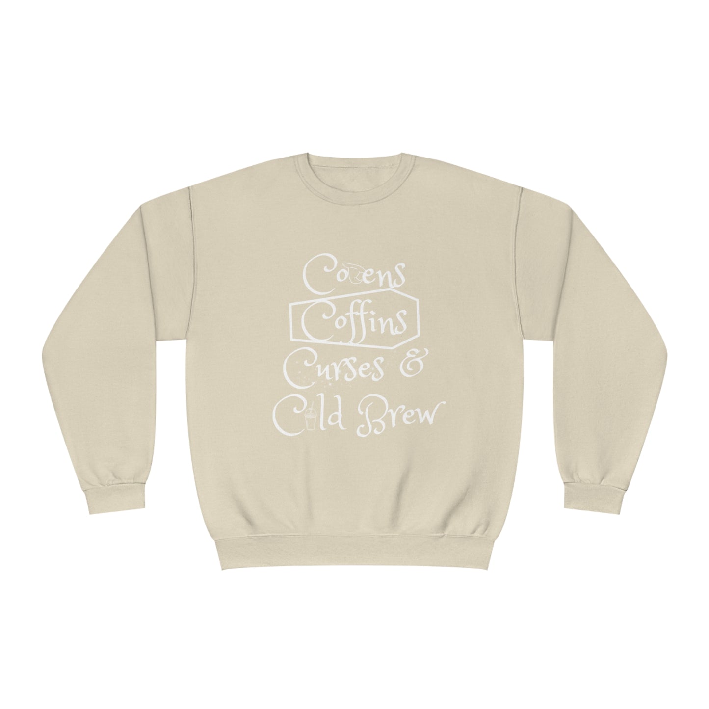 Covens, Coffins, Curses and Cold Brew Unisex Crewneck Sweatshirt