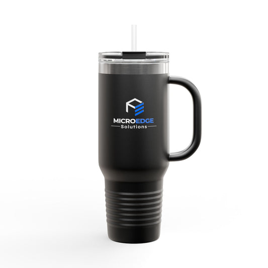 40oz Insulated Travel Mug with Handle — Micro Edge Solutions Logo Tumbler, Stainless Steel Vacuum Travel Cup