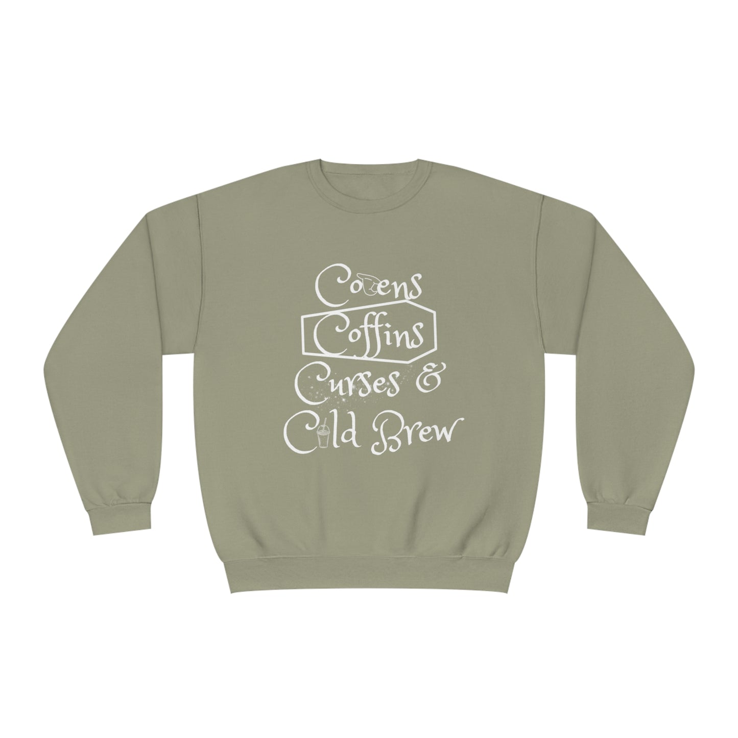 Covens, Coffins, Curses and Cold Brew Unisex Crewneck Sweatshirt