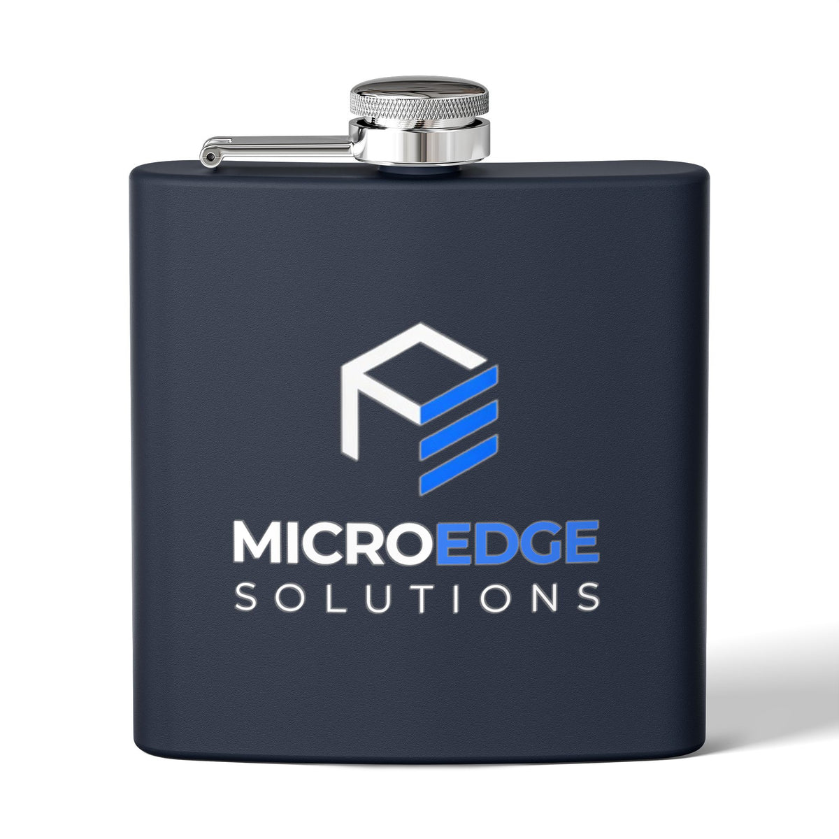 Stainless Steel Flask — MicroEdge Solutions Branded 6oz Hip Flask (Navy)