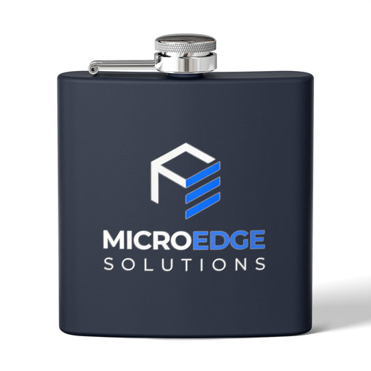Stainless Steel Flask — MicroEdge Solutions Branded 6oz Hip Flask (Navy)