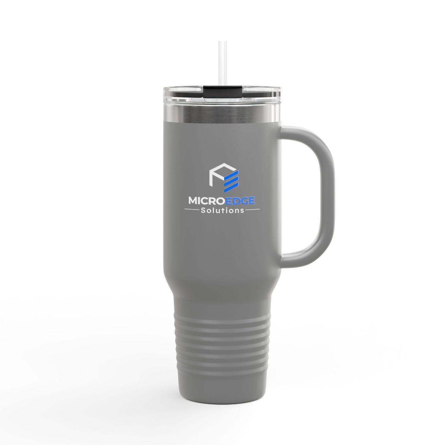 40oz Insulated Travel Mug with Handle — Micro Edge Solutions Logo Tumbler, Stainless Steel Vacuum Travel Cup