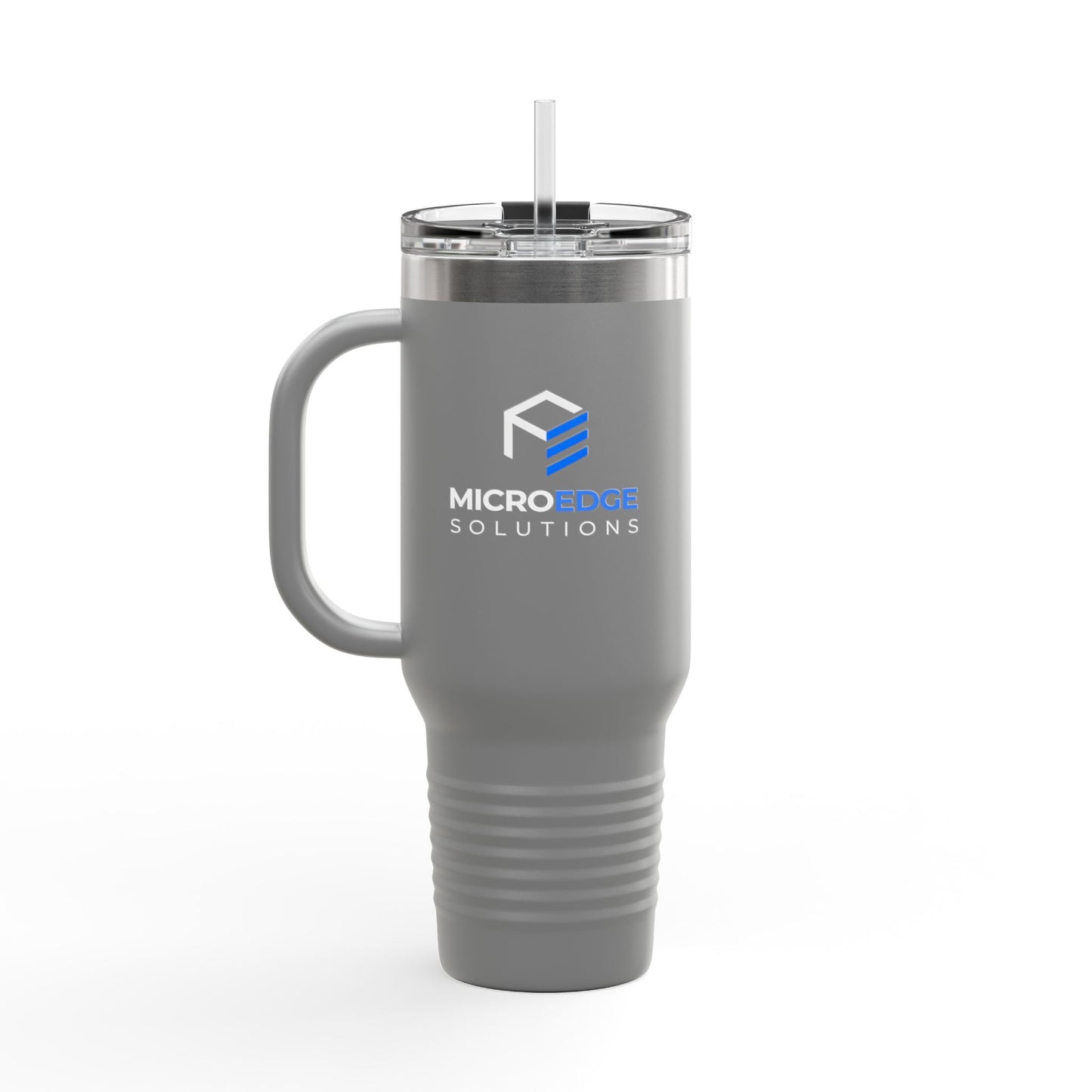 40oz Insulated Travel Mug with Handle — Micro Edge Solutions Logo Tumbler, Stainless Steel Vacuum Travel Cup