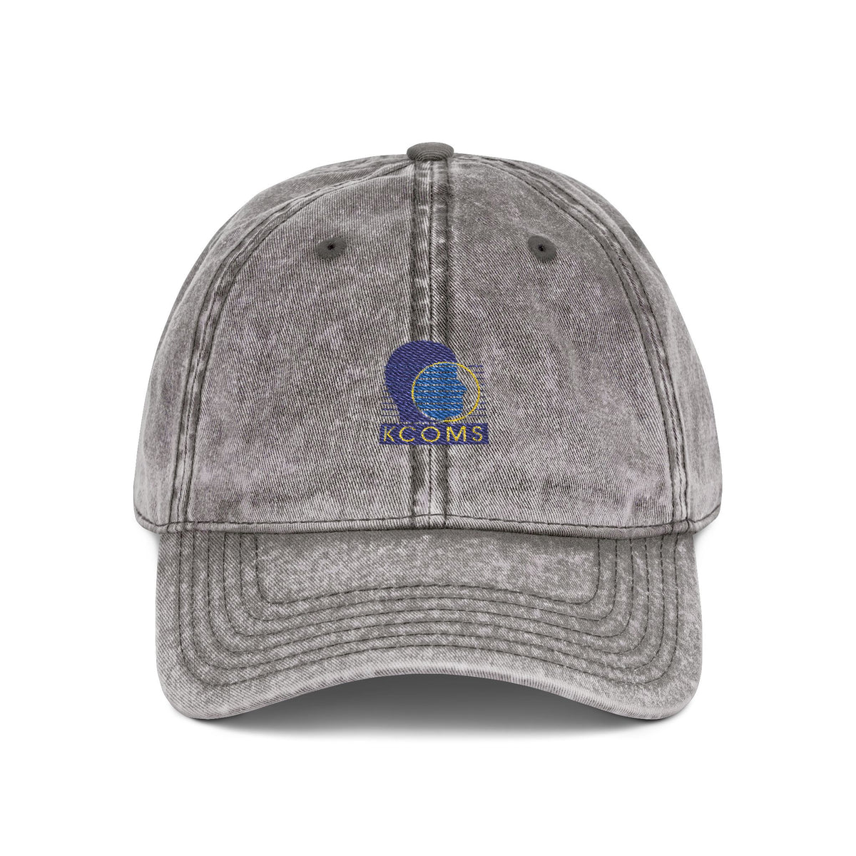 KCOMS Vintage Embroidered Cap — Retro Washed Baseball Hat with Blue Moon Logo