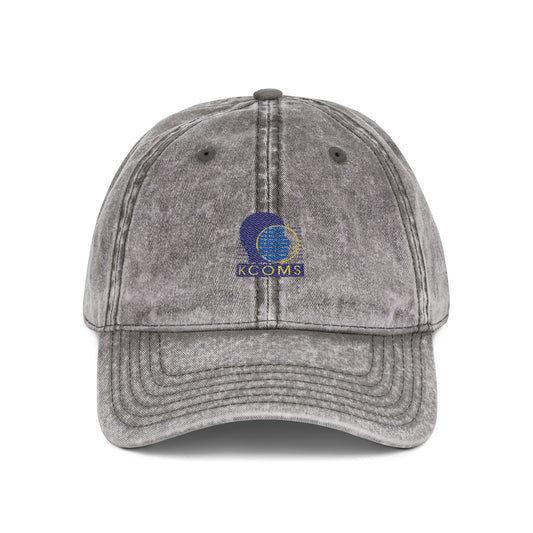 KCOMS Vintage Embroidered Cap — Retro Washed Baseball Hat with Blue Moon Logo