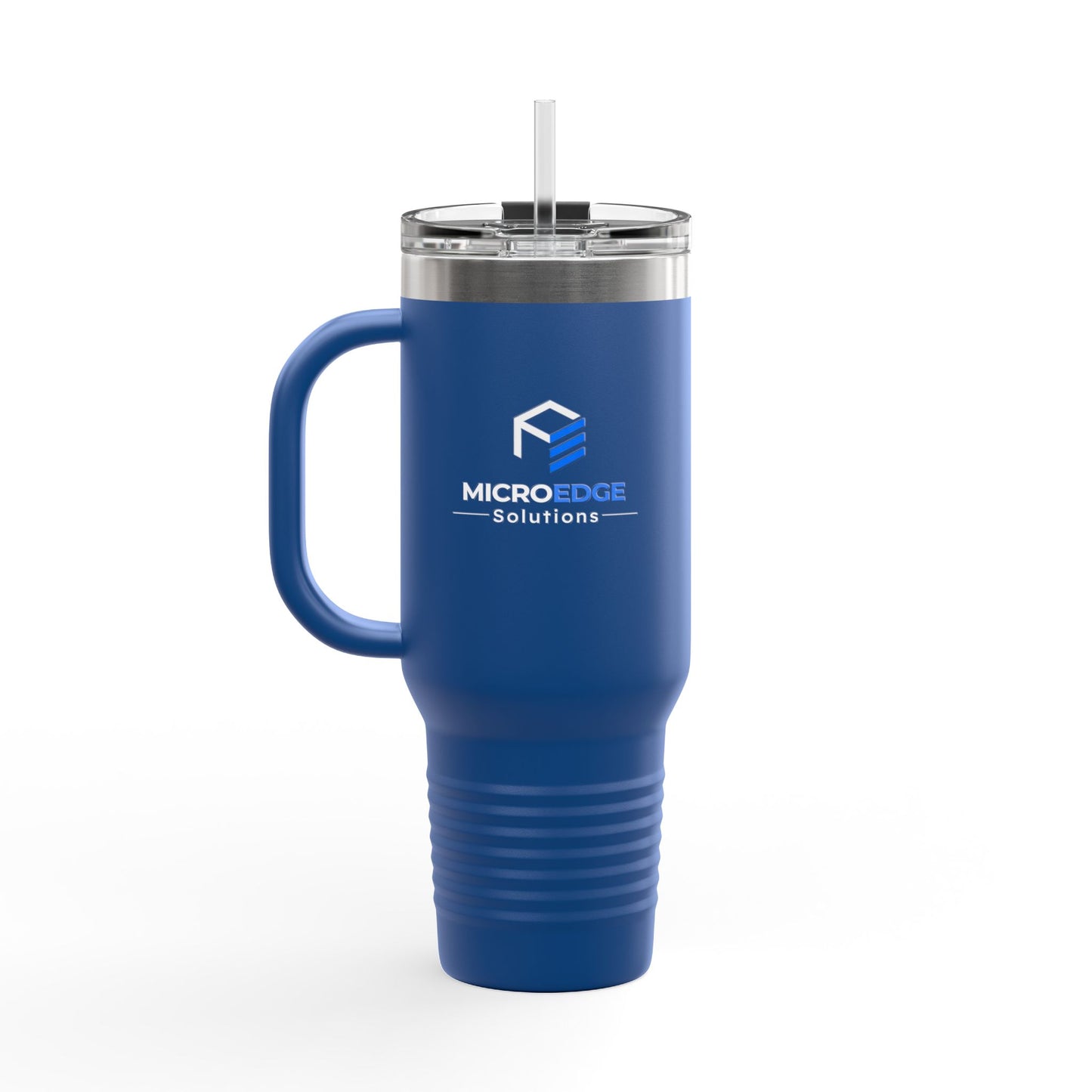 40oz Insulated Travel Mug with Handle — Micro Edge Solutions Logo Tumbler, Stainless Steel Vacuum Travel Cup