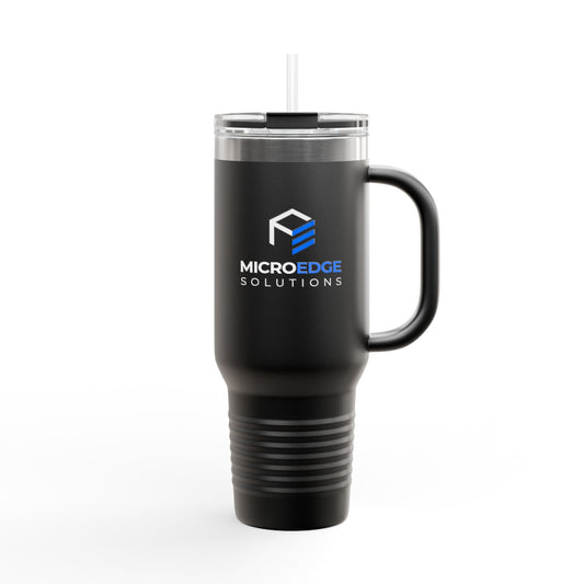 40oz Insulated Travel Mug with Handle — Micro Edge Solutions Logo Tumbler, Stainless Steel Vacuum Travel Cup