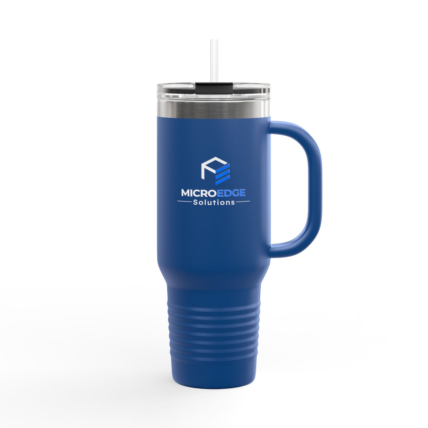 40oz Insulated Travel Mug with Handle — Micro Edge Solutions Logo Tumbler, Stainless Steel Vacuum Travel Cup