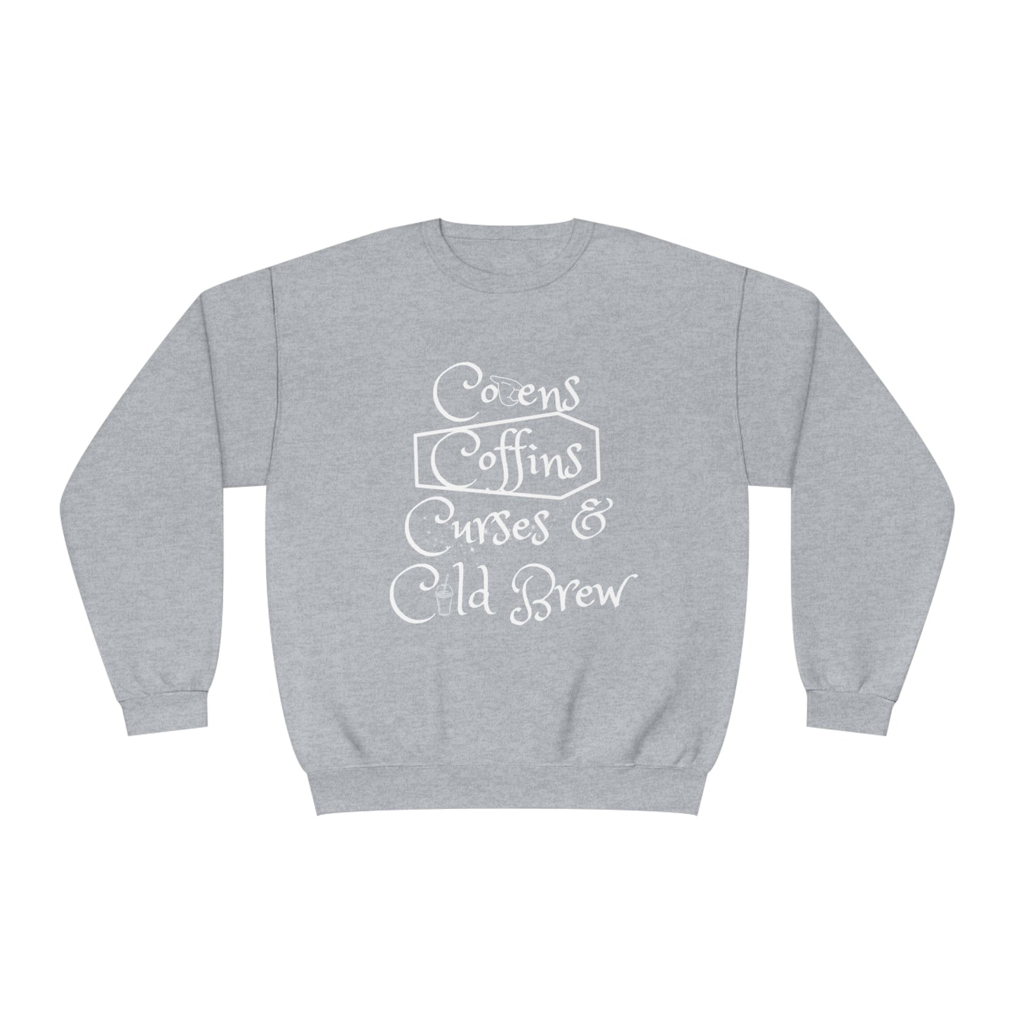 Covens, Coffins, Curses and Cold Brew Unisex Crewneck Sweatshirt