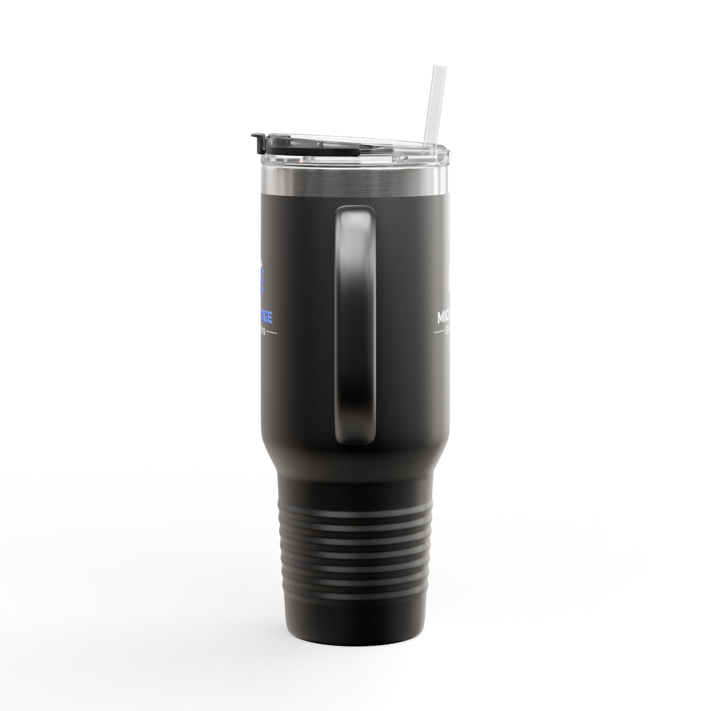 40oz Insulated Travel Mug with Handle — Micro Edge Solutions Logo Tumbler, Stainless Steel Vacuum Travel Cup