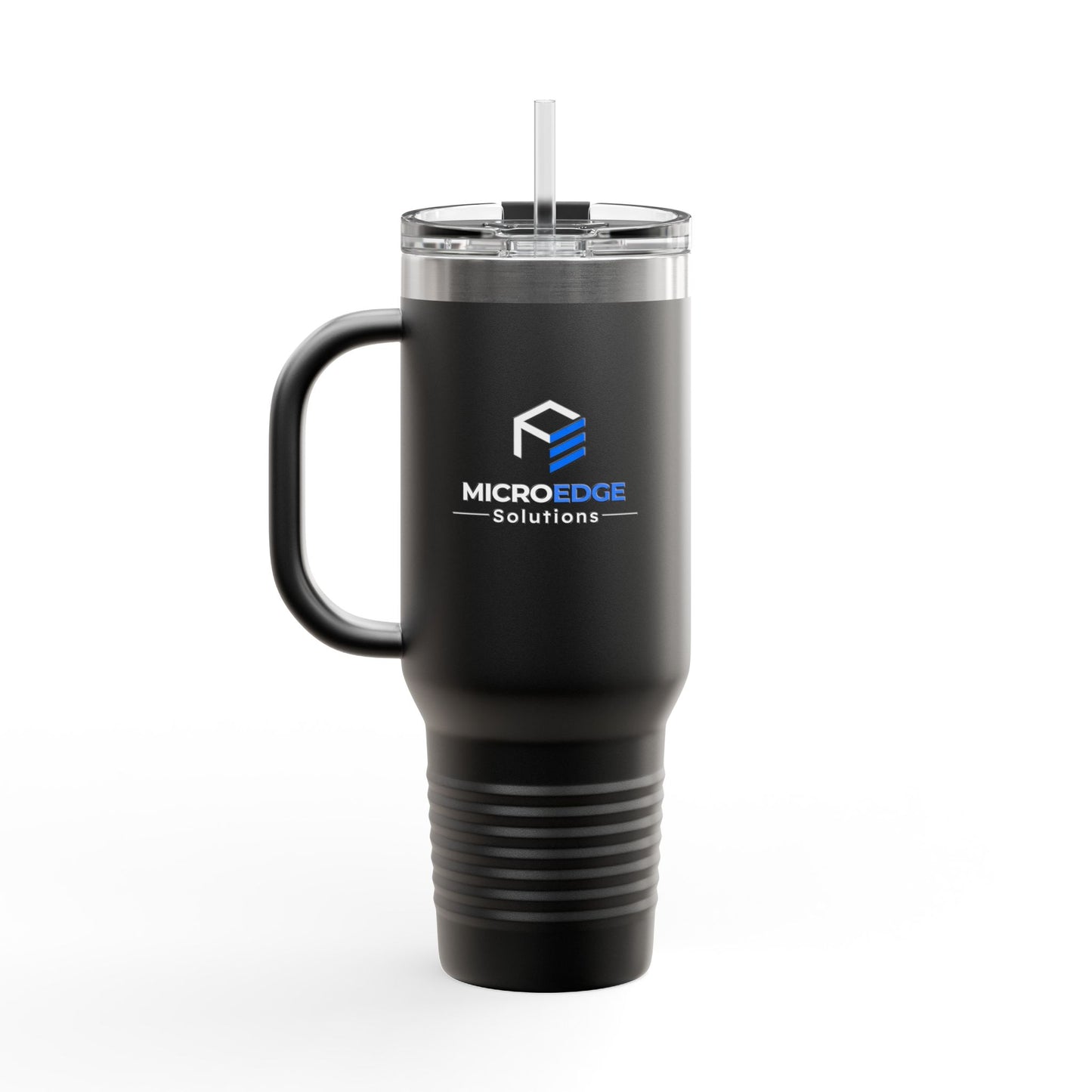 40oz Insulated Travel Mug with Handle — Micro Edge Solutions Logo Tumbler, Stainless Steel Vacuum Travel Cup
