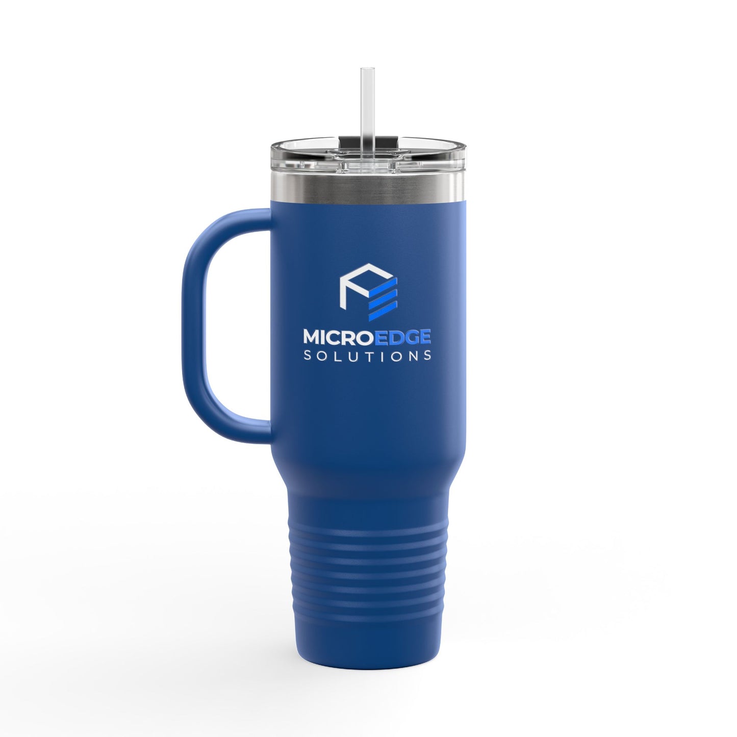 40oz Insulated Travel Mug with Handle — Micro Edge Solutions Logo Tumbler, Stainless Steel Vacuum Travel Cup
