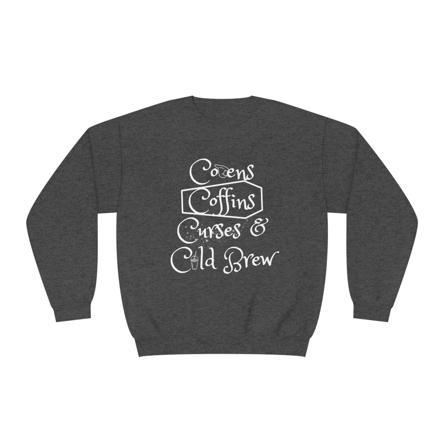 Covens, Coffins, Curses and Cold Brew Unisex Crewneck Sweatshirt