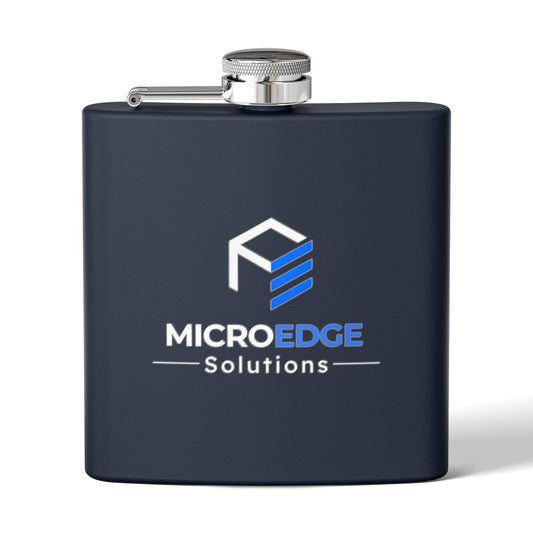 Stainless Steel Flask — MicroEdge Solutions Branded 6oz Hip Flask (Navy)