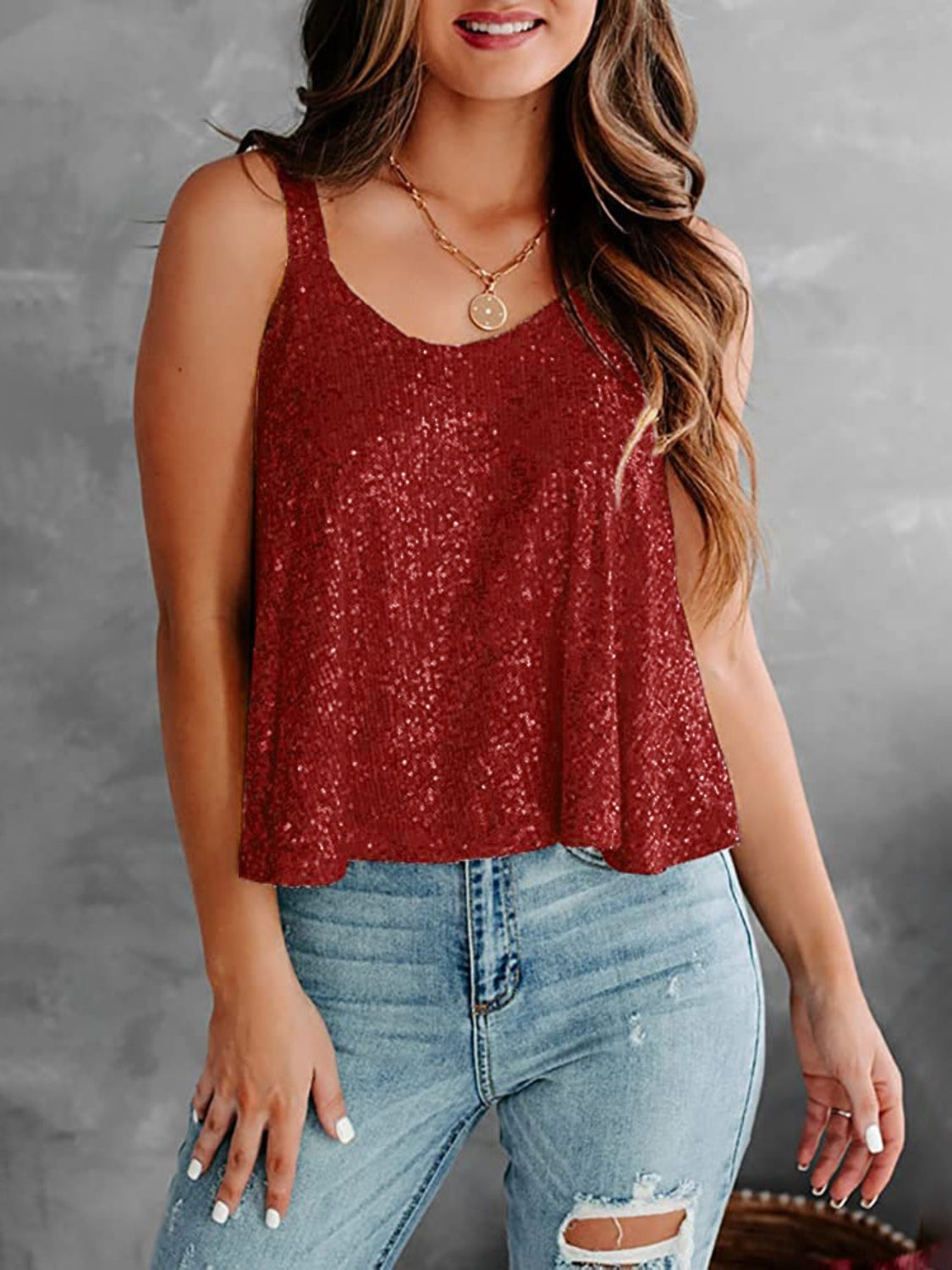 Sequin Scoop Neck Tank