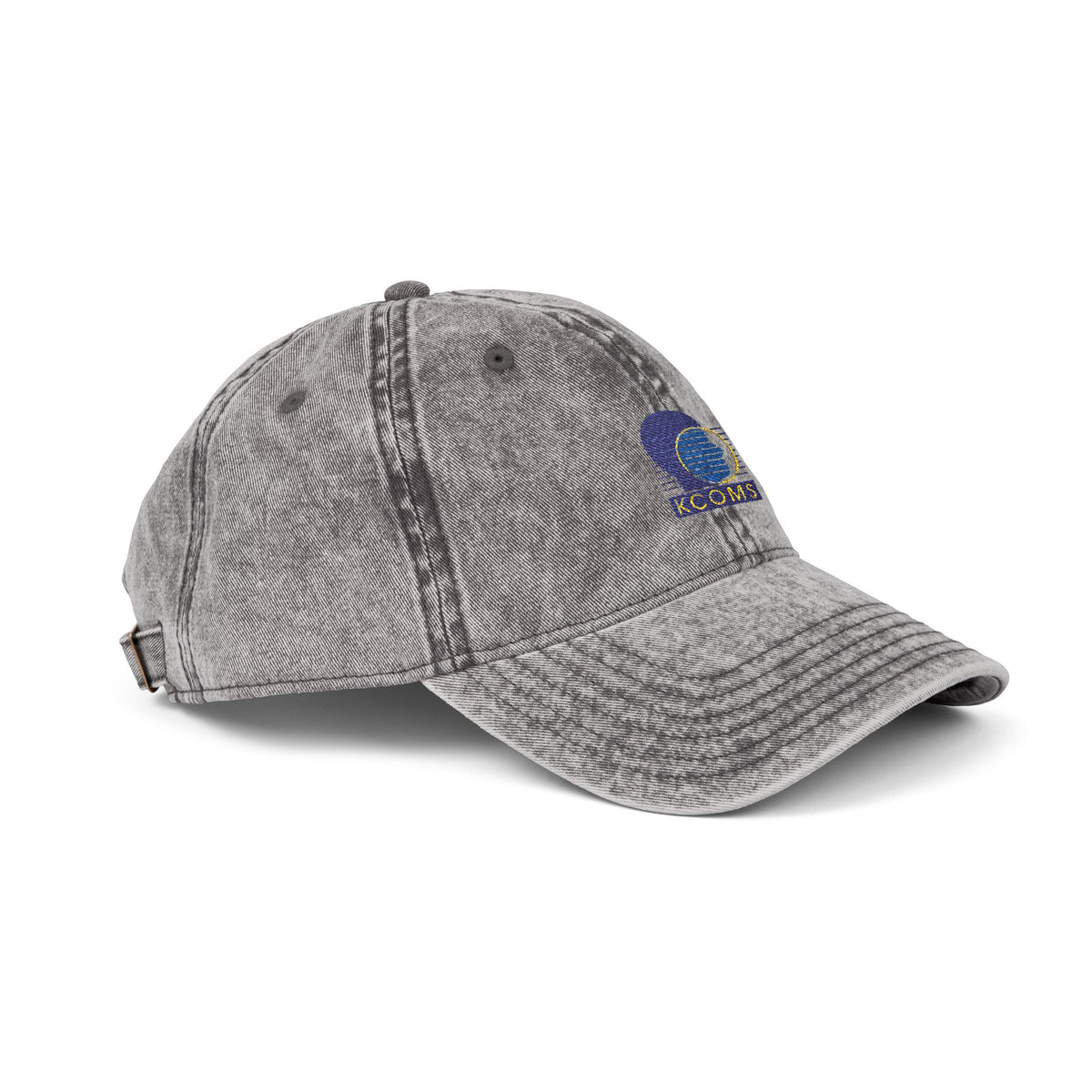 KCOMS Vintage Embroidered Cap — Retro Washed Baseball Hat with Blue Moon Logo