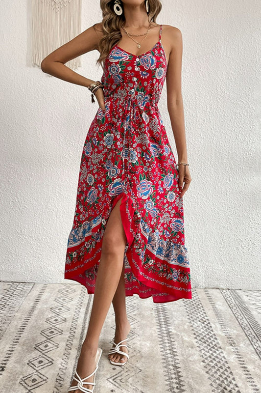 Bohemian Decorative Button Spaghetti Strap Dress - Witcheasy