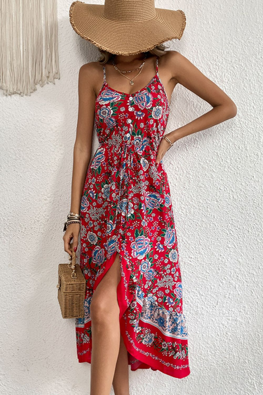 Bohemian Decorative Button Spaghetti Strap Dress - Witcheasy