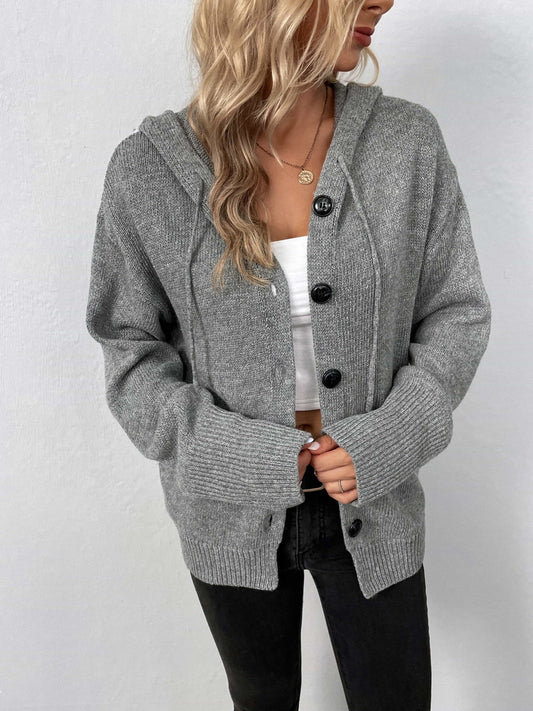 Button-Down Long Sleeve Hooded Sweater - Witcheasy