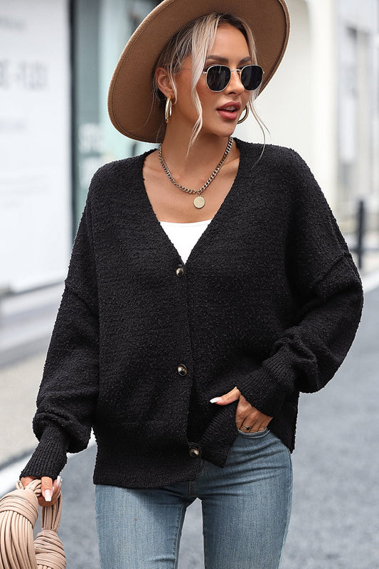 Button-Up Dropped Shoulder Cardigan - Witcheasy