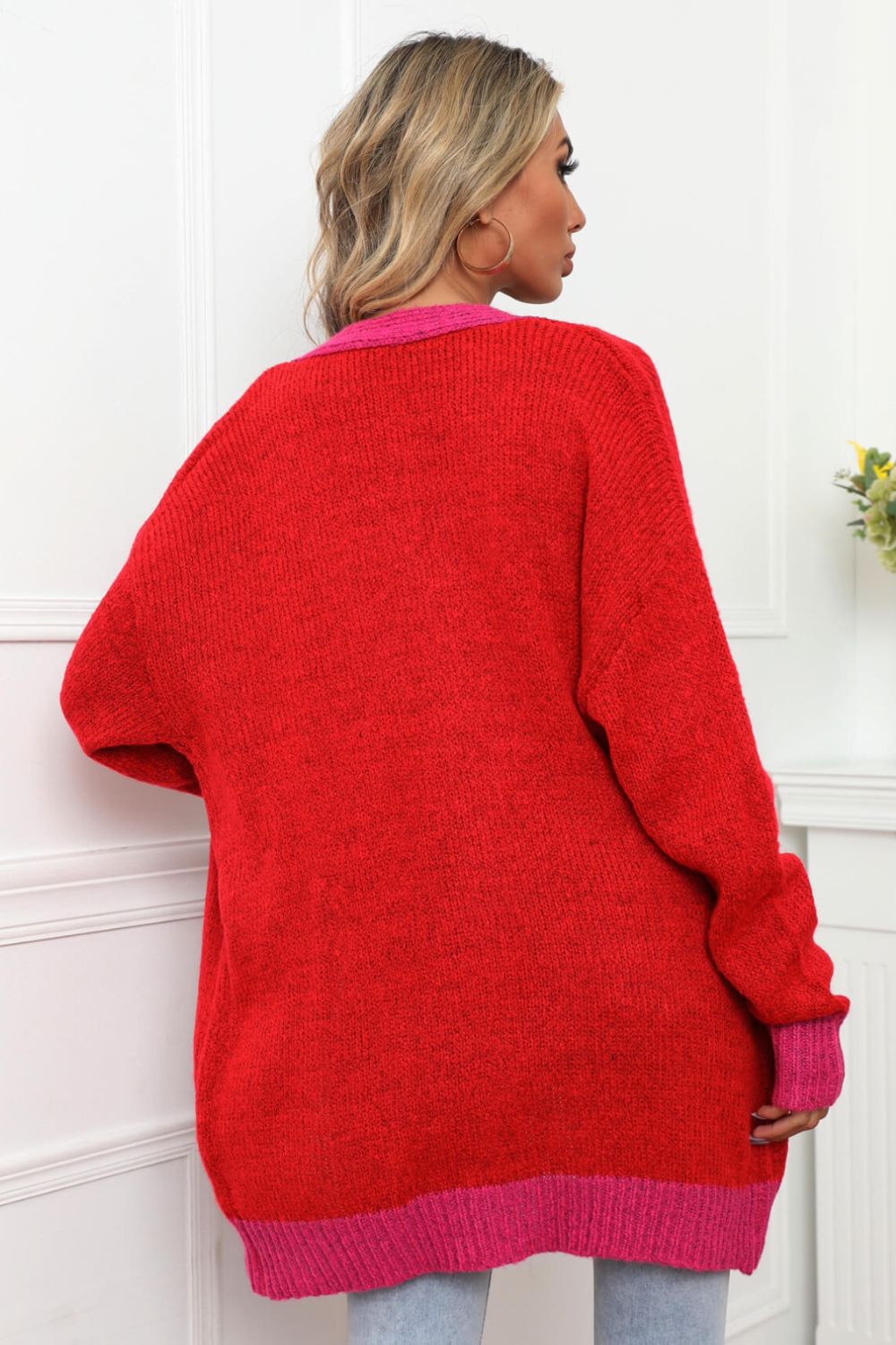 Contrast Detail Button-Up Cardigan with Pockets - Witcheasy