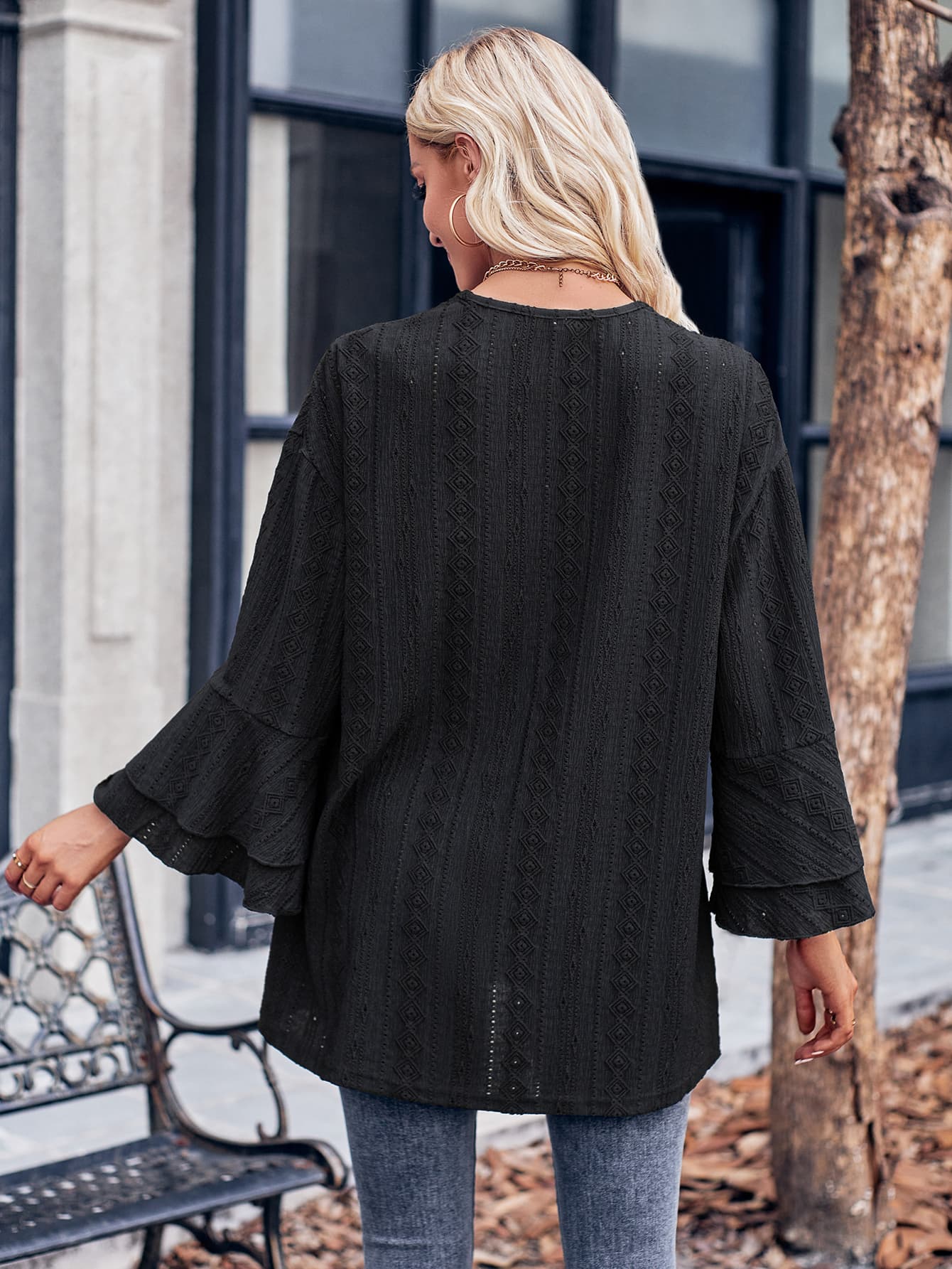 Eyelet Bell Sleeve Cardigan - Witcheasy