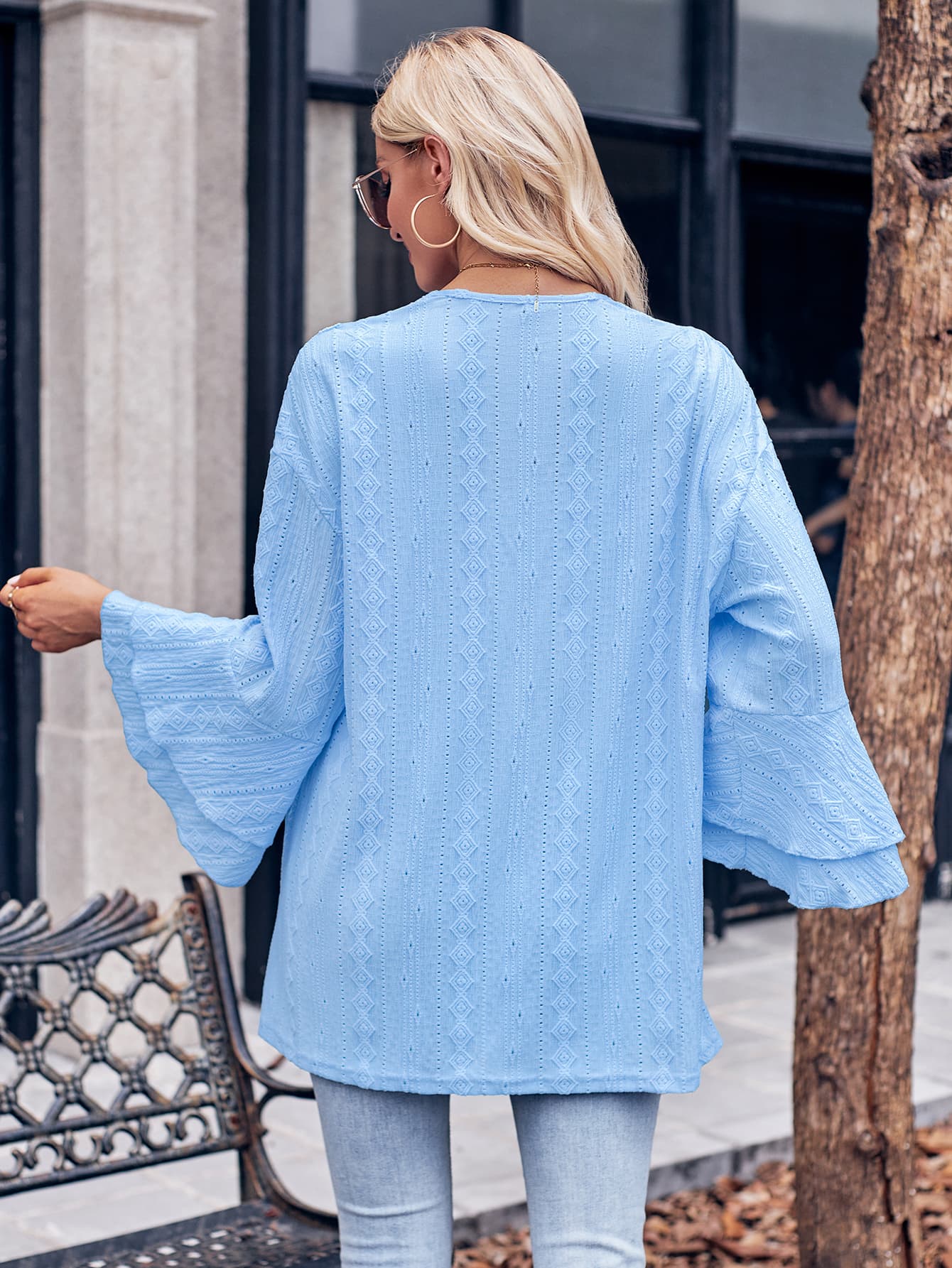 Eyelet Bell Sleeve Cardigan - Witcheasy