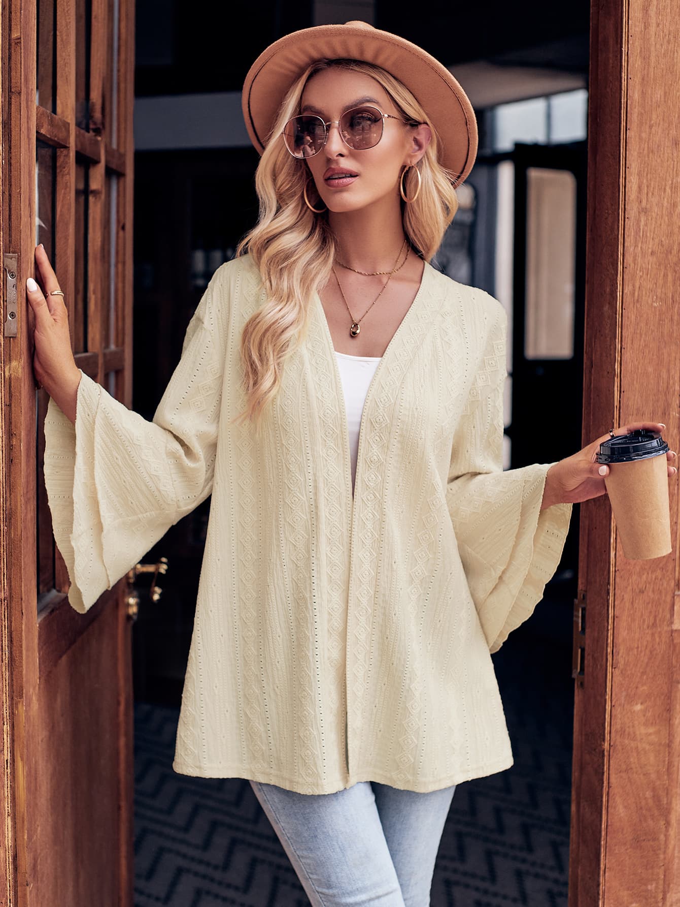 Eyelet Bell Sleeve Cardigan - Witcheasy