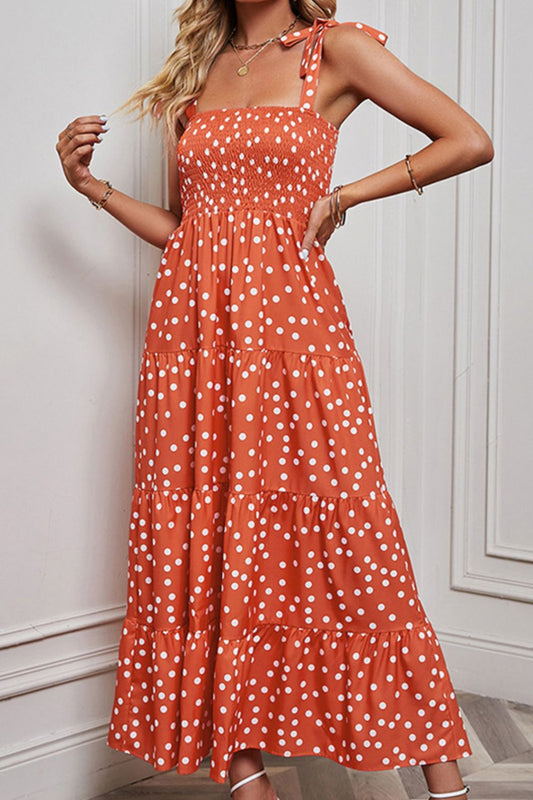Polka Dot Smocked Tiered Sleeveless Dress - Witcheasy