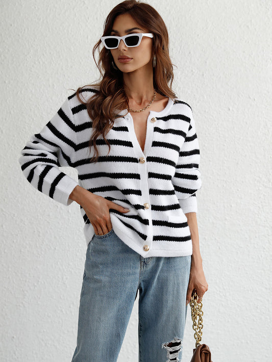 Woven Right Striped Button Front Cardigan - Witcheasy